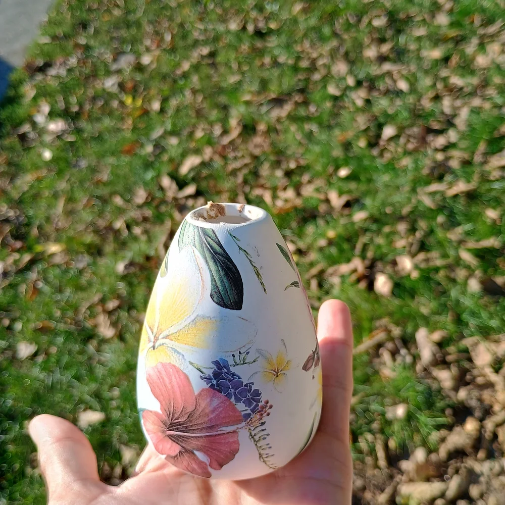 Small teardrop shaped floral print vase or candlestick holder, cottage core vibe